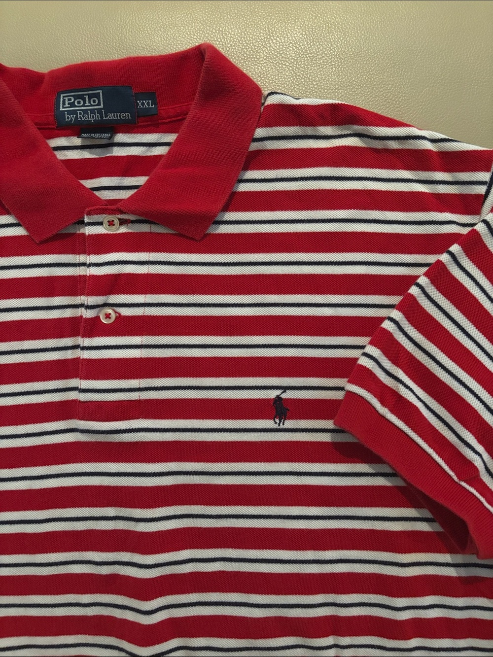 Polo by Ralph Lauren Red, White & Navy Striped Polo Shirt